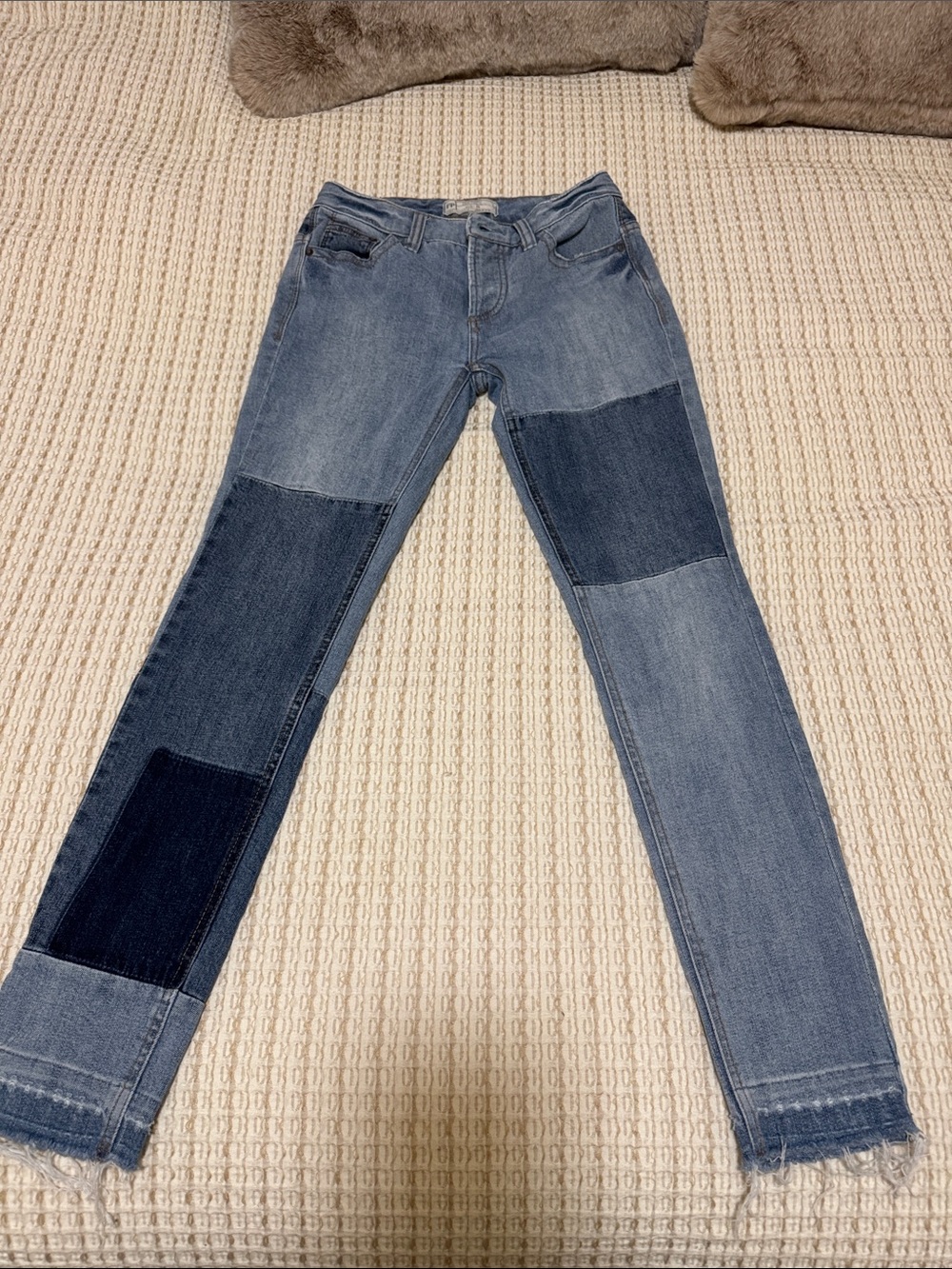 Free People Patchwork Blue Denim Jeans